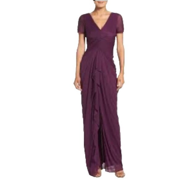 Adrianna Papell Dress 8 Purple Short Sleeve Wedding Party Cruise Event Long Maxi - Picture 1 of 8